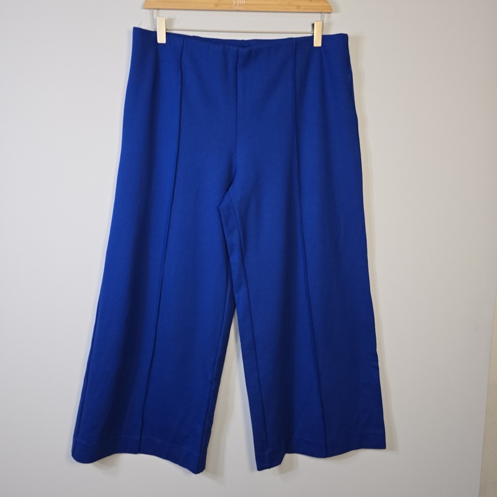 Chico's Wide Leg Stretch Pants Size 3T XL Tall 16T Blue Pull-On Front Seam Artsy